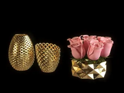 set134 gold tray with cactus 3D model