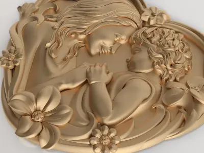 mother daughter heart pendant 3D print model