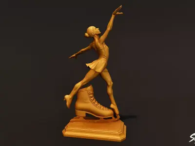 Golden Figure Skating Statue Low-poly 3D model