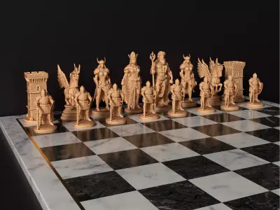 Olympus Gods Chess Pieces  Poseidon Athena Pegasus Ancient Greek 3D print model