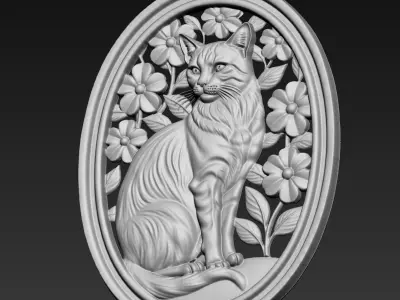 Cat and Flowers A65 3D print model