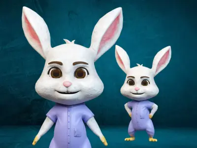 Cartoon Rabbit Rigged Low-poly 3D model
