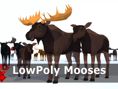 LowPoly Mooses pack Low-poly 3D model