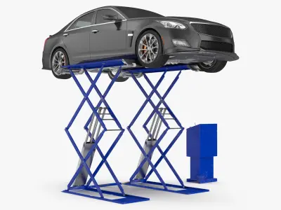 Automotive Scissor Lift and Sedan 3D model