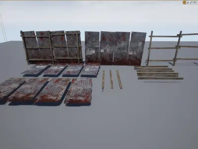 Galvanized roof wall Low-poly 3D model