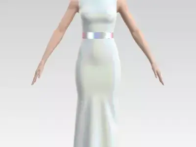 Dress lazer fabric and lazer belt pearl dress Low-poly 3D model