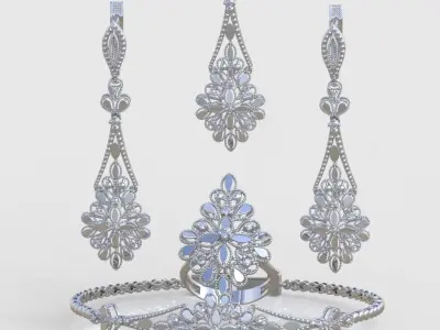 Ring Bracelet Earring and Pendant Set 3D printable model 0024 3D Model Pack