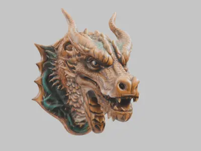 Intricate Dragon Head Carving 3D Model Low-poly 3D model