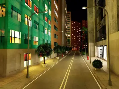 City Downtown Skyscraper Street - Night - Unreal - Lot 11 Low-poly 3D model