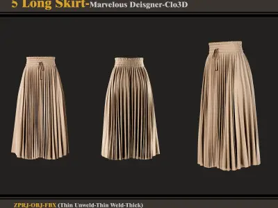 5 Long Skirt -MDClo3D -ZPRJ - FBX - OBJ 3D model