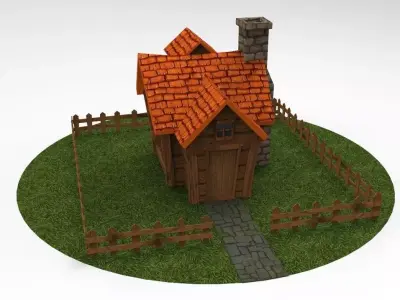 Low Poly House - Game Ready wooden with roof Low-poly 3D model