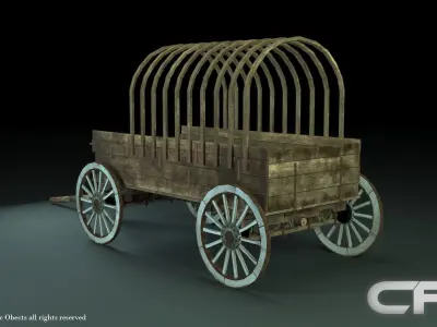 Carts wooden cart with wheels 3D model