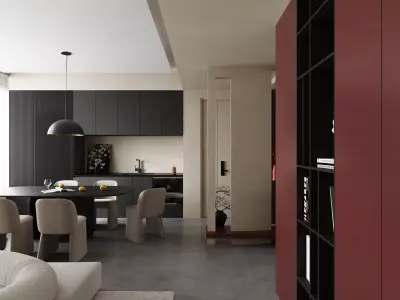Modern living room dining room interior scenes 322 3D model