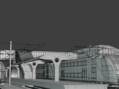 Station with american trains II 3D model