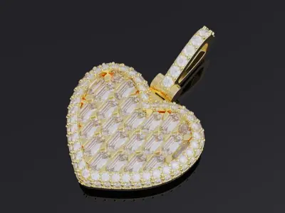 Emerald heart pendant 3D print model