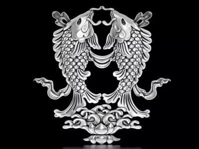 Buddhist Golden Fish Relief 3D print model