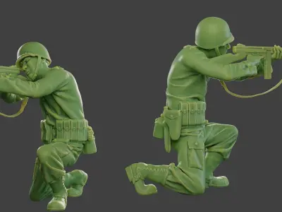 American soldier ww2 Shoot Crouch2 A12 3D print model