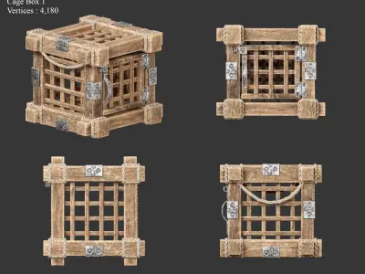 Medieval Containers Wooden Cages Low-poly 3D model
