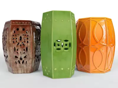 Ceramic Garden Stools Set 02 3D model