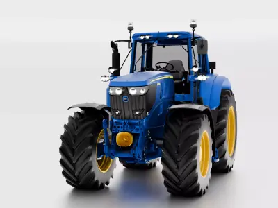 Blue John Deere 6195M Utility Tractor Premium Model low-poly  Low-poly 3D model