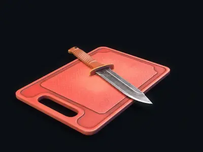 Knife and Cut board Low-poly 3D model