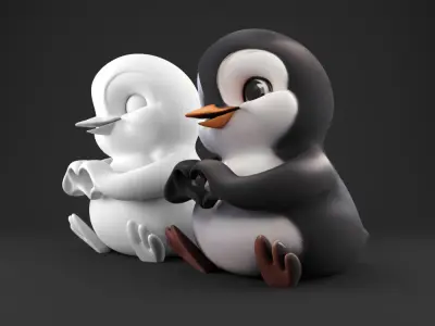 Cute Loved penguin 3D Model Heart Hands STL for Decoration 3D print model