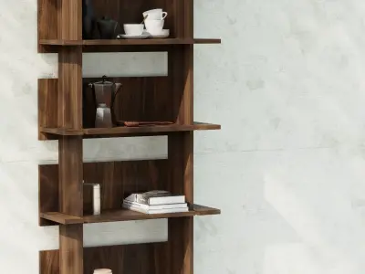 Scandinavian Shelving Walnut Low-poly 3D model
