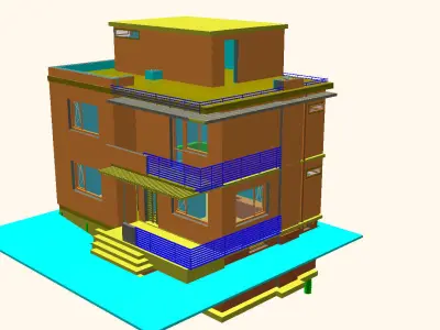 two-storey apartment house Low-poly 3D model