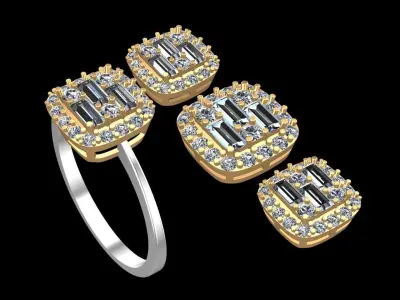 Diamond Solitaire Baguette Ring 3D print model order