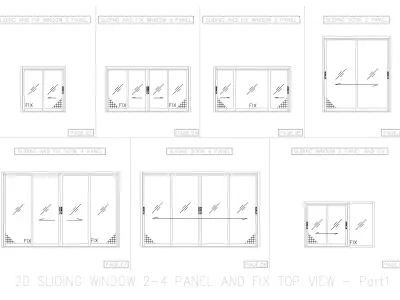 2D SLIDING WINDOW 2-4 PANEL AND FIX TOP VIEW 3D model