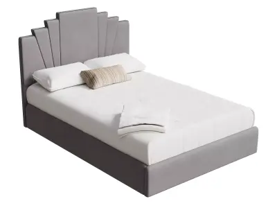 Dark Beige Frame White Cushions Mattress Simple Bed Low-poly 3D model