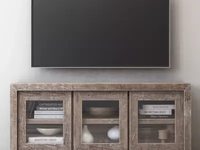 RECLAIMED RUSSIAN OAK GLASS TRIPLE-DOOR MEDIA CONSOLE 3D model