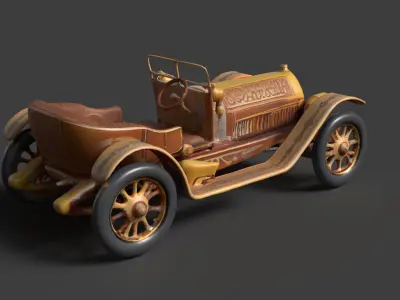 Chinese golden vintage car   Low-poly 3D model
