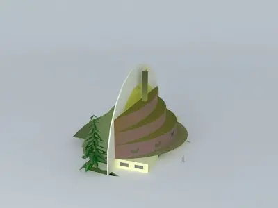 The Cresent building with tree in middle 3D model