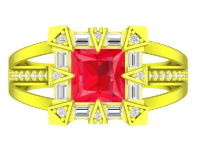 Luxury Square Halo Gemstone Ring 3D Model  4389 3D print model