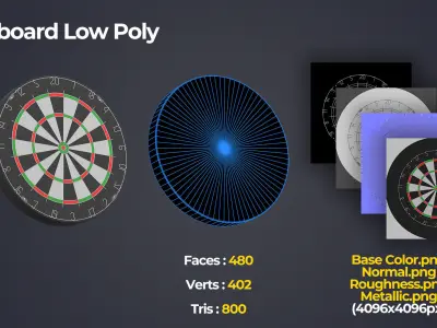 Dart and Dartboard for playing Darts Low-poly 3D model