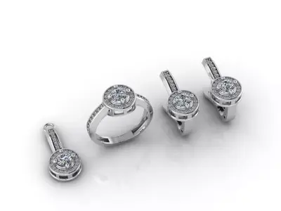 Mini Set Ring Pendant Earrings STL 3DM Womens Jewelry  3D print model