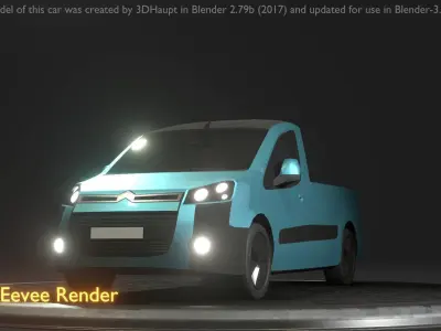 City Car 65 Utility Vehicles Van Pickup 1500 Type-D Blue Low-poly 3D model