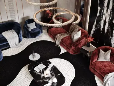 Luxury Velvet Lounge Interior 3D Scene 3D model