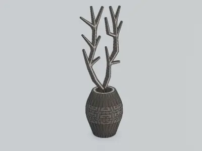 Vase Game Ready with branches Low-poly 3D model