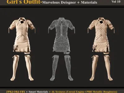 Girl Outfit- MD-Clo3d - Smart Material -Textures - OBJ - FBX 3D model