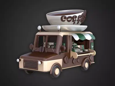 Asset - Cartoons - Food Car -  Car Coffee 3D model