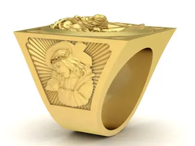 Jesus Religious Diamond Ring 3D Print Model A3580 3D print model