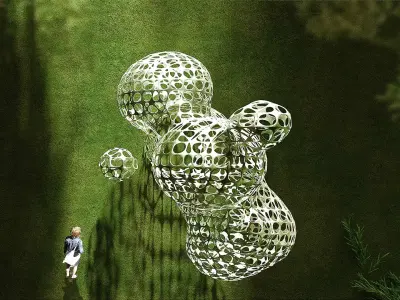 Metallic Cloud Sculpture Low-poly 3D model