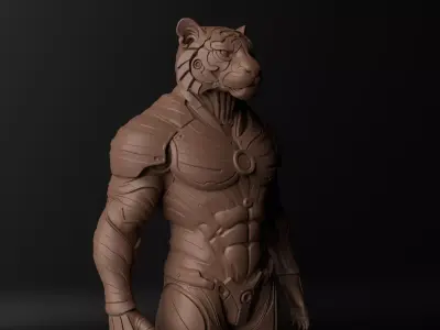 Cyberpunk Tiger  Armored Futuristic 3D Printable Statue 3D print model