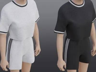 Sport Set T-Shirt and Shorts Tracksuit - 2 Piece Outfit Low-poly 3D model