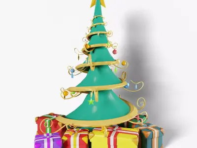 Stylized Christmas Tree and gift boxes 3D model