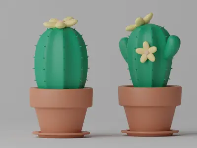 Cartoon Cactus and Pot 3D model