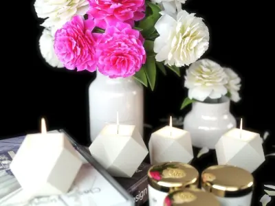 set1216 candles and flowers 3D model