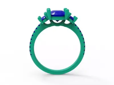 Three Stone Oval  Engagement Ring  03 3D print model